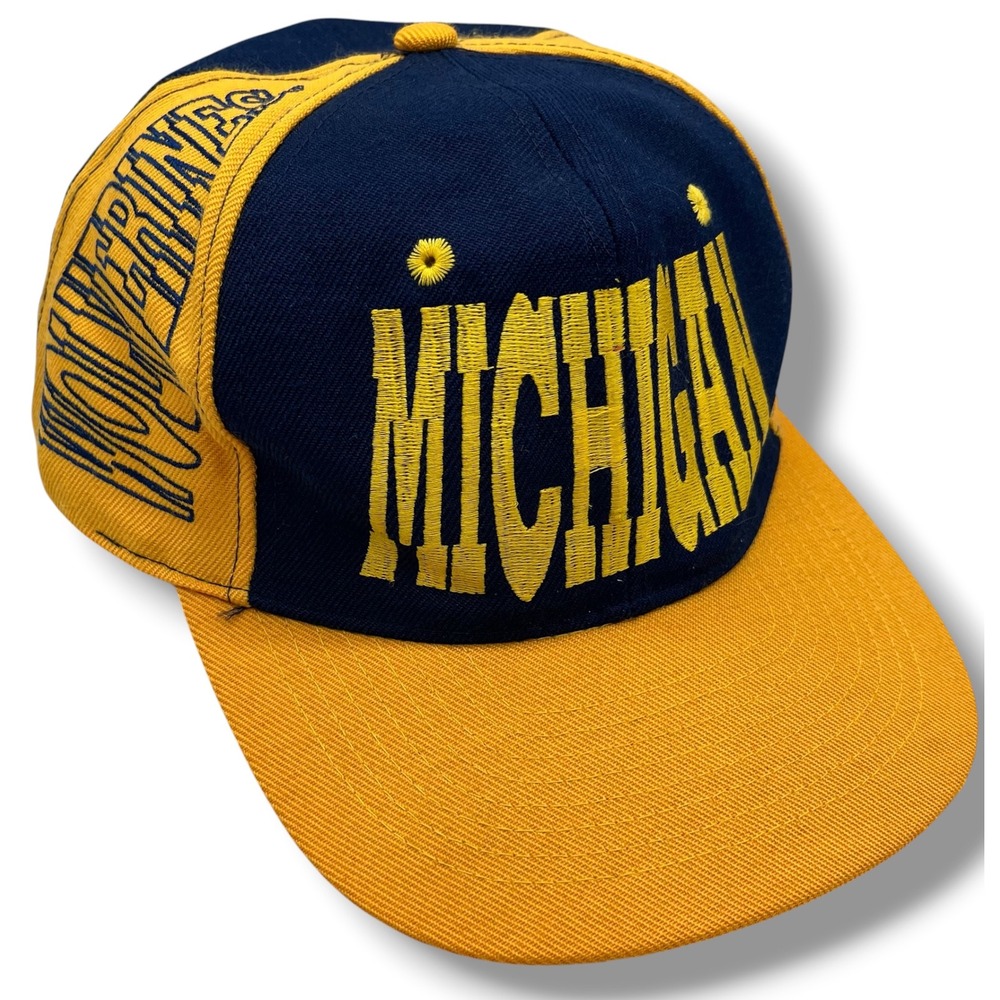 Vintage Michigan Wolverines Snapback Hat JJ of Dallas Navy Maize Yellow Cap 90s